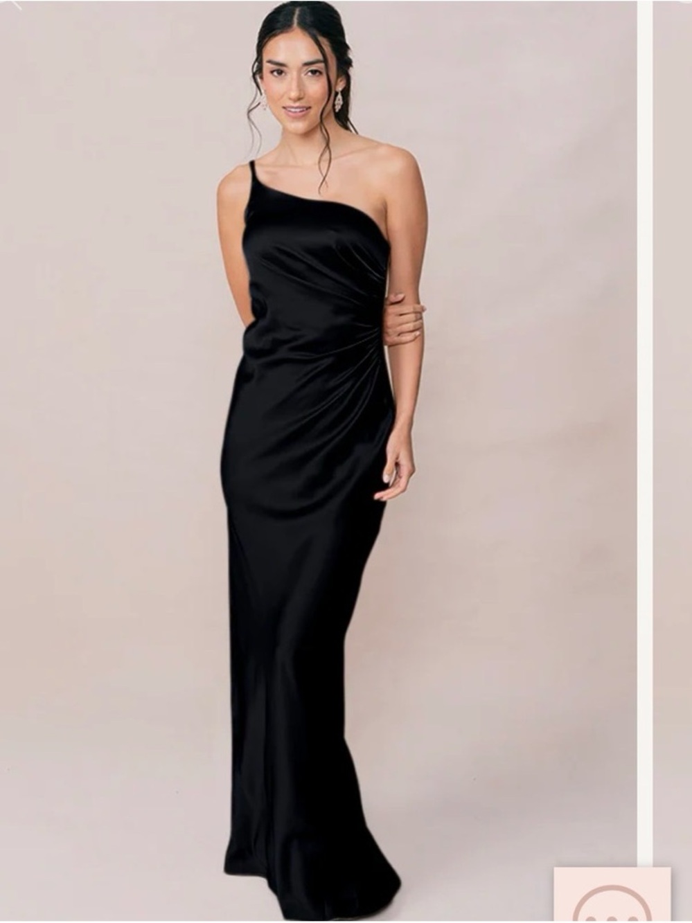 Revelry Jade Satin One-Shoulder Bridesmaid Gown – Black | Size 6